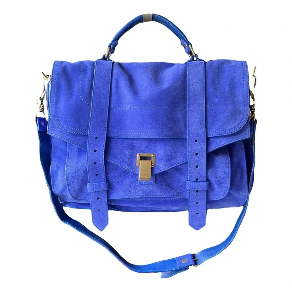 🆕🩷PROENZA SCHOULER Iconic Suede PS1 Shoulder Bag Satchel • *LARGE* • COBALT BLUE